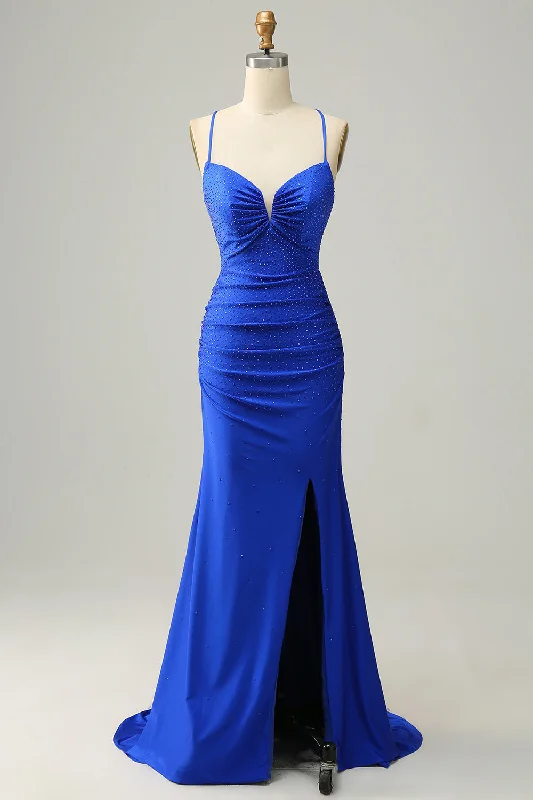 "Comfortable maternity dresses for pregnant women"Mermaid Spaghetti Straps Royal Blue Long Prom Dress with Beading "Comfortable maternity dresses for pregnant women"Mermaid Spaghetti Straps Royal Blue Long Prom Dress with Beading