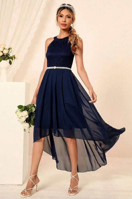 Clearance Sale: Women's Dresses Navy Halter Neck Sleeveless A-line Chiffon Bridesmaid Dress Clearance Sale: Women's Dresses Navy Halter Neck Sleeveless A-line Chiffon Bridesmaid Dress