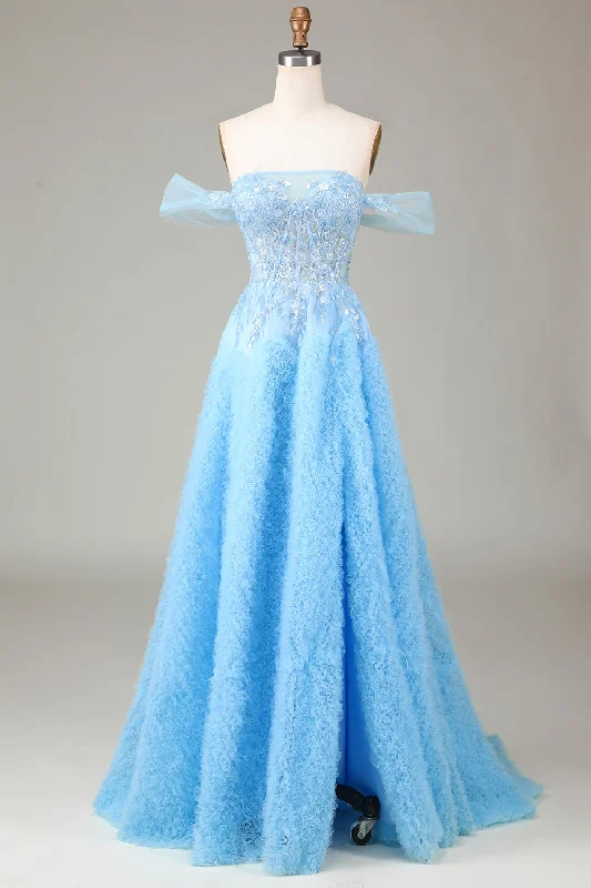 "Wrap dresses for women for an adjustable fit"Off the Shoulder Blue A Line Princess Corset Prom Dress with Slit "Wrap dresses for women for an adjustable fit"Off the Shoulder Blue A Line Princess Corset Prom Dress with Slit