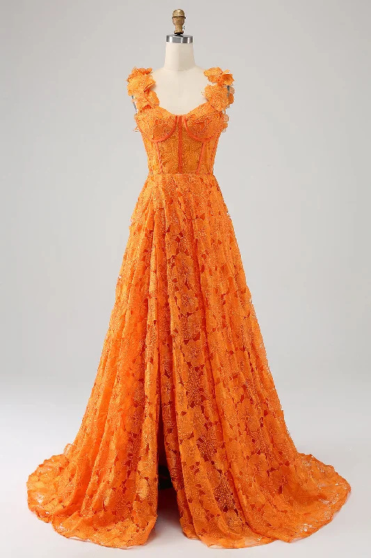 "Simple wedding dresses for women who prefer understated elegance"Orange A-Line Floral Lace Long Prom Dress "Simple wedding dresses for women who prefer understated elegance"Orange A-Line Floral Lace Long Prom Dress
