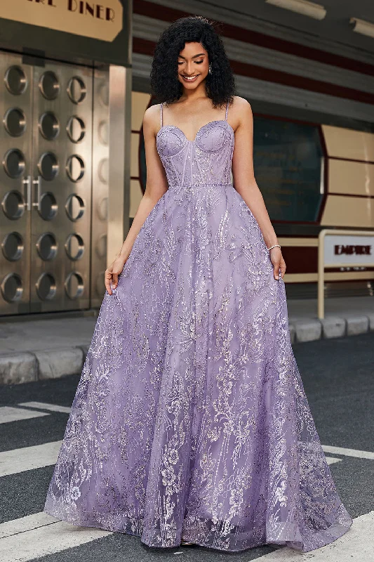 "Plus size wedding dresses for women with a perfect fit"Princess A Line Spaghetti Straps Corset Purple Prom Dress with Beading "Plus size wedding dresses for women with a perfect fit"Princess A Line Spaghetti Straps Corset Purple Prom Dress with Beading