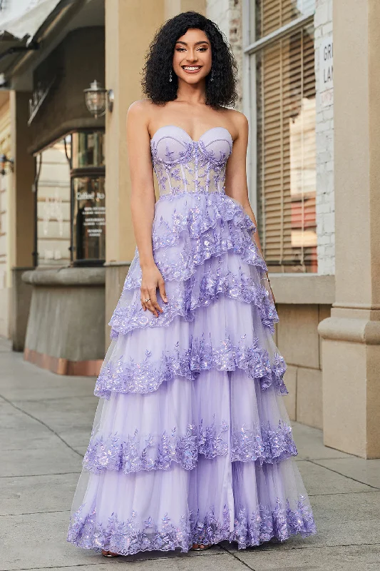 "Simple wedding dresses for women who prefer understated elegance"Princess A Line Sweetheart Lavender Corset Prom Dress with Tiered Lace "Simple wedding dresses for women who prefer understated elegance"Princess A Line Sweetheart Lavender Corset Prom Dress with Tiered Lace