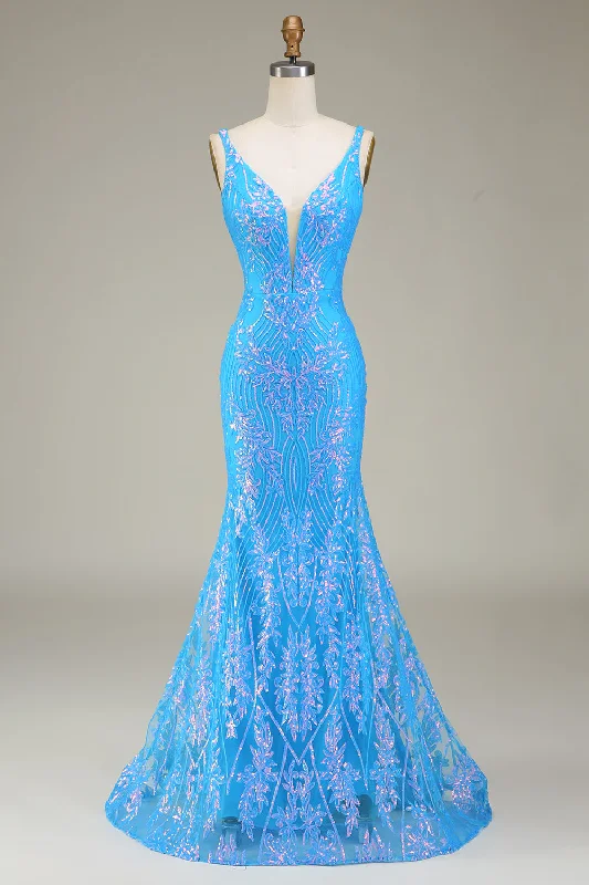"New Arrivals Discount: 20% Off on Latest Women's Dress Collections"Sparkly Blue Deep V-neck Mermaid Prom Dress "New Arrivals Discount: 20% Off on Latest Women's Dress Collections"Sparkly Blue Deep V-neck Mermaid Prom Dress