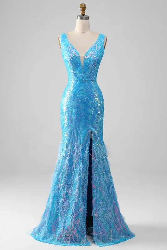 "Hurry! Limited Stock - Get Your Dream Dress with a Special Discount"Sparkly Blue Mermaid V-Neck Long Prom Dress With Slit "Hurry! Limited Stock - Get Your Dream Dress with a Special Discount"Sparkly Blue Mermaid V-Neck Long Prom Dress With Slit
