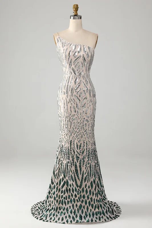 "Black dresses for women for a classic and timeless appearance"Sparkly Mermaid One Shoulder Dark Green Sequins Long Prom Dress "Black dresses for women for a classic and timeless appearance"Sparkly Mermaid One Shoulder Dark Green Sequins Long Prom Dress