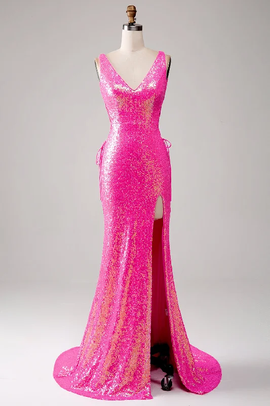 "Limited - Time Offer: Up to 50% Off on Women's Dresses!"Sparkly Hot Pink Mermaid Prom Dress with Slit "Limited - Time Offer: Up to 50% Off on Women's Dresses!"Sparkly Hot Pink Mermaid Prom Dress with Slit