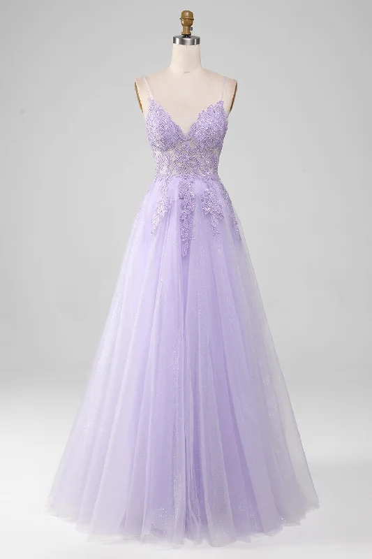 "Black tie dresses for women for formal galas"Sparkly Light Purple A-Line Spaghetti Straps Long Prom Dress With Beading "Black tie dresses for women for formal galas"Sparkly Light Purple A-Line Spaghetti Straps Long Prom Dress With Beading