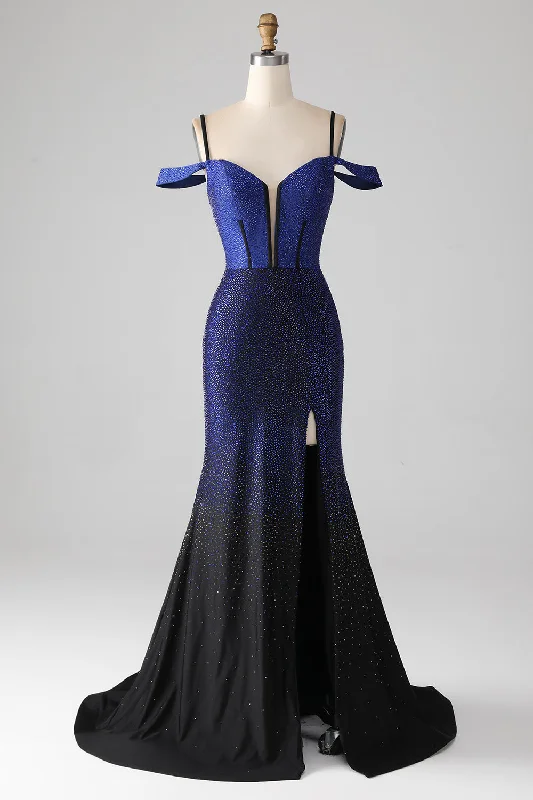 "Affordable plus size women's summer dresses"Sparkly Navy Mermaid Long Corset Prom Dress with Slit "Affordable plus size women's summer dresses"Sparkly Navy Mermaid Long Corset Prom Dress with Slit