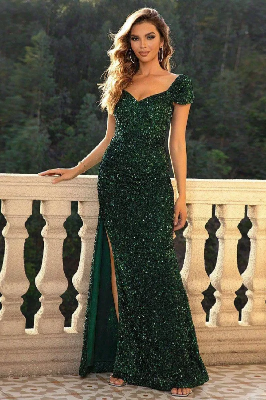 "Flash Sale: Grab Your Favorite Women's Dresses at Unbeatable Prices!"Sparkly Sequin Dark Green Short Sleeve Sweetheart Holiday Dress "Flash Sale: Grab Your Favorite Women's Dresses at Unbeatable Prices!"Sparkly Sequin Dark Green Short Sleeve Sweetheart Holiday Dress