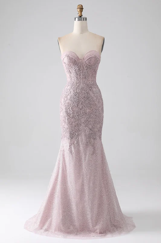 "Work - appropriate dresses for professional women"Sparkly Blush Strapless Mermaid Corset Prom Dress with Appliques "Work - appropriate dresses for professional women"Sparkly Blush Strapless Mermaid Corset Prom Dress with Appliques