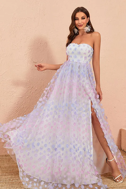 "Shirt dresses for women for a smart - casual style"Strapless A Line Tulle Prom Dress with Floral "Shirt dresses for women for a smart - casual style"Strapless A Line Tulle Prom Dress with Floral