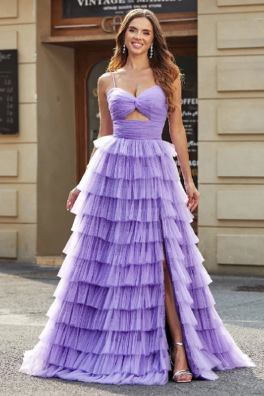 "Exclusive Discount: 30% Off All Women's Dresses for a Limited Period"Tulle A-Line Purple Tiered Long Prom Dress with Slit "Exclusive Discount: 30% Off All Women's Dresses for a Limited Period"Tulle A-Line Purple Tiered Long Prom Dress with Slit