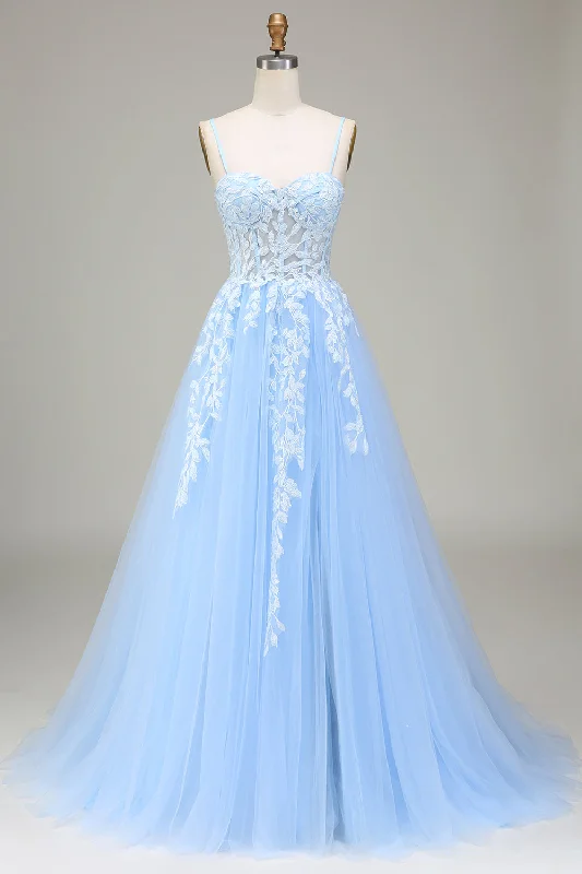 "Buy One, Get One 50% Off on Women's Dresses - Don't Miss Out!"Tulle A-Line Spaghetti Straps Sky Blue Prom Dress with Appliques "Buy One, Get One 50% Off on Women's Dresses - Don't Miss Out!"Tulle A-Line Spaghetti Straps Sky Blue Prom Dress with Appliques