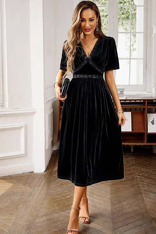 "Black tie dresses for women for formal galas"Velvet V-neck A Line Holiday Party Dress "Black tie dresses for women for formal galas"Velvet V-neck A Line Holiday Party Dress
