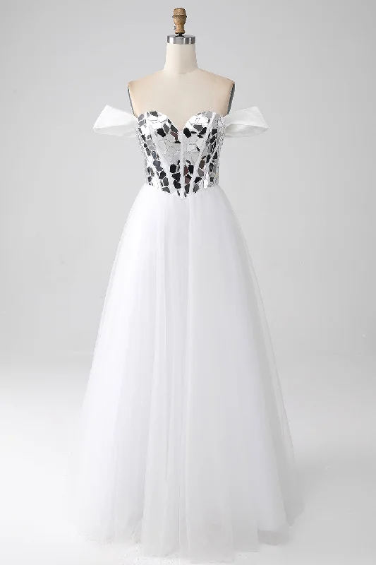 "Bodycon dresses for women to show off curves"White A-Line Off the Shoulder Long Corset Prom Dress "Bodycon dresses for women to show off curves"White A-Line Off the Shoulder Long Corset Prom Dress