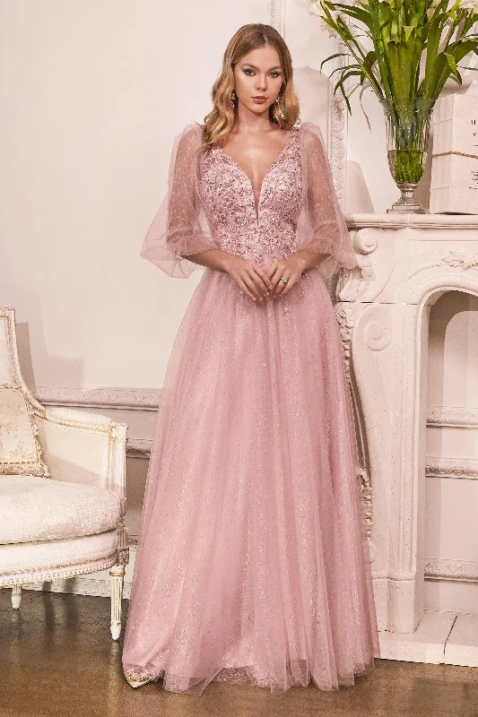 "Pleated dresses for women with a graceful movement"Cinderella Divine CD0182 Long Sleeve Mother of the Bride Long Tulle Dress "Pleated dresses for women with a graceful movement"Cinderella Divine CD0182 Long Sleeve Mother of the Bride Long Tulle Dress