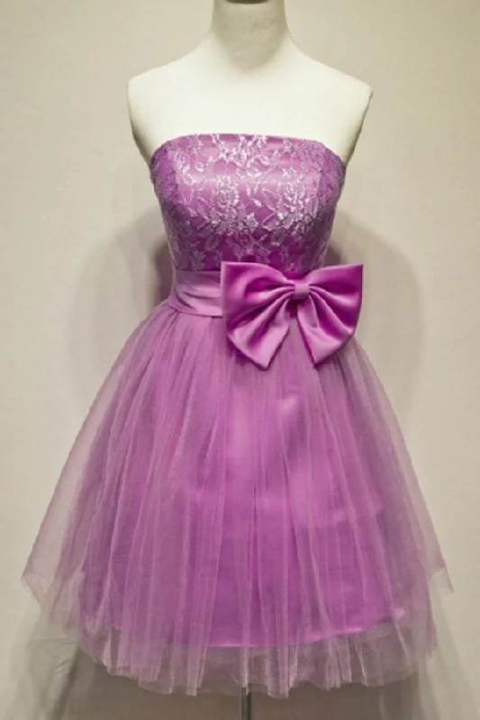 "Off - shoulder dresses for women to show off collarbones"A-Line Strapless Appliques Bowknot Short Homecoming Dress Party Dress PG120 "Off - shoulder dresses for women to show off collarbones"A-Line Strapless Appliques Bowknot Short Homecoming Dress Party Dress PG120