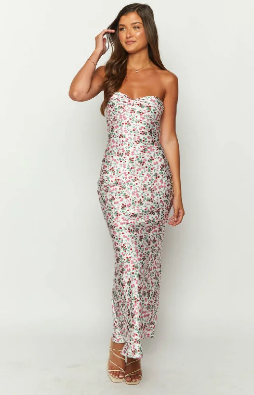 "Beach wedding dresses for women for a laid - back ceremony"Abbie White Floral Maxi Formal Dress "Beach wedding dresses for women for a laid - back ceremony"Abbie White Floral Maxi Formal Dress