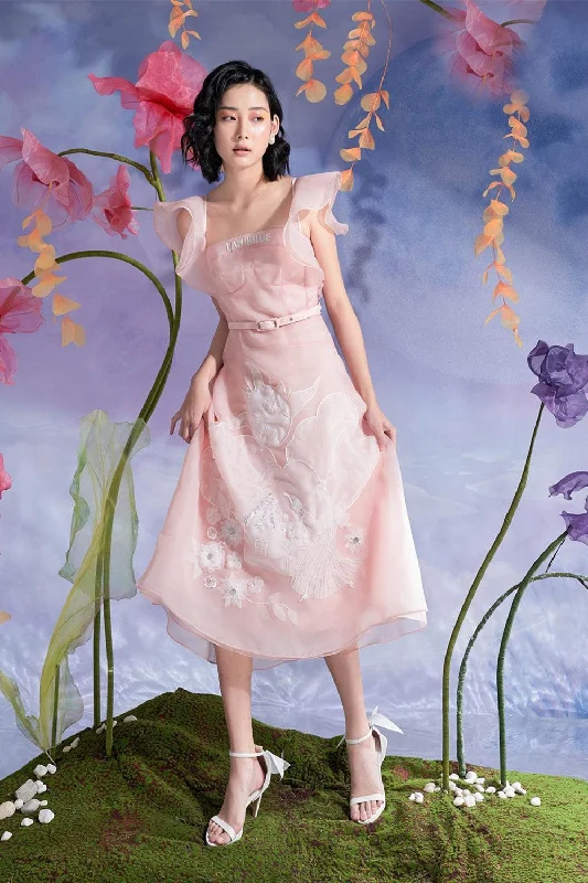 "Simple wedding dresses for women who prefer understated elegance"Adele Fit and Flare Bustier Organza Midi Dress "Simple wedding dresses for women who prefer understated elegance"Adele Fit and Flare Bustier Organza Midi Dress