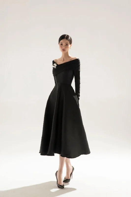 "Red dresses for women to make a bold statement"Aldona Fit and Flare Long Sleeved Taffeta Midi Dress "Red dresses for women to make a bold statement"Aldona Fit and Flare Long Sleeved Taffeta Midi Dress