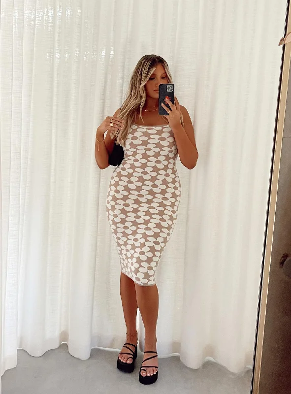"Affordable plus size women's summer dresses"Angelina Midi Dress Beige / White