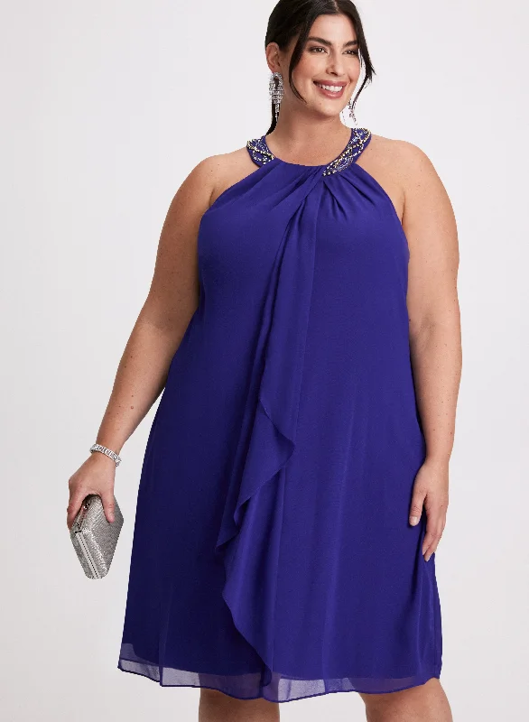 "Mother of the groom dresses for women in sophisticated designs"Beaded Flounce Front Dress "Mother of the groom dresses for women in sophisticated designs"Beaded Flounce Front Dress