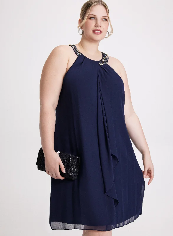 "Ruffled dresses for women for added femininity"Beaded Flounce Front Dress