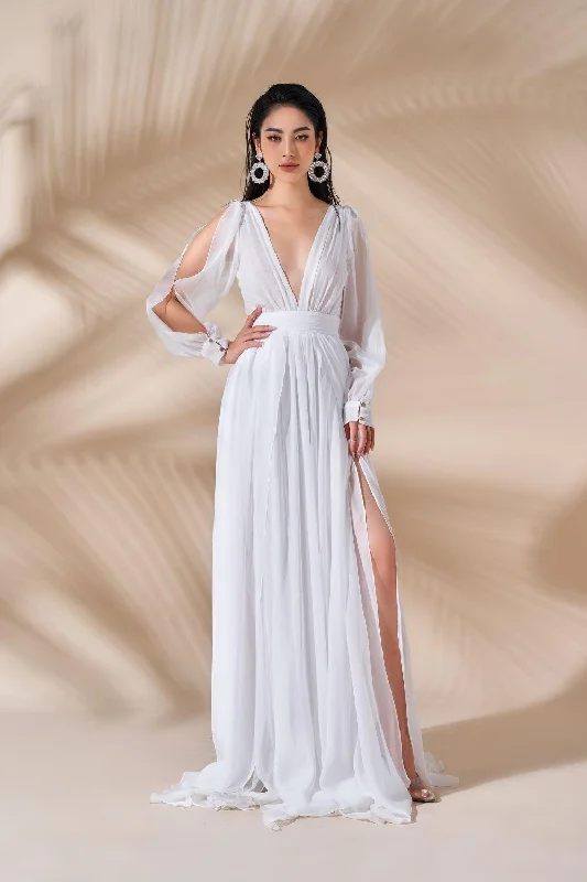 "Polka dot dresses for women with a retro vibe"Beatrix Slit Cut-Out Organza Midi Dress