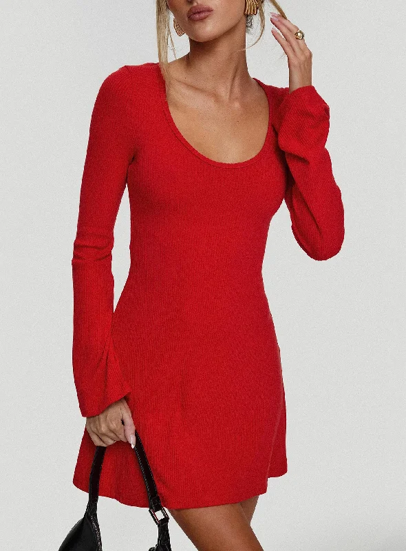 "Beaded dresses for women for a glamorous look"Best Interest Long Sleeve Mini Dress Red "Beaded dresses for women for a glamorous look"Best Interest Long Sleeve Mini Dress Red