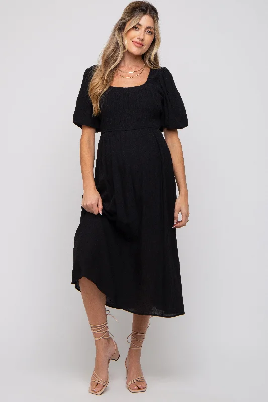 "T - shirt dresses for women for ultimate comfort"Black Square Neck Maternity Midi Dress "T - shirt dresses for women for ultimate comfort"Black Square Neck Maternity Midi Dress