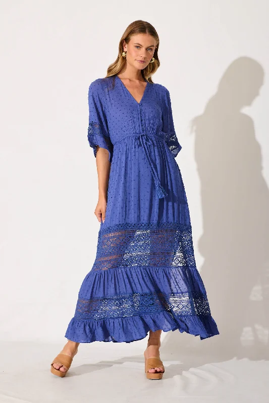 "VIP Sale: Extra 15% Off on Women's Dresses for Our Loyal Customers"Boheme Maxi Dress In Blue Swiss Dot "VIP Sale: Extra 15% Off on Women's Dresses for Our Loyal Customers"Boheme Maxi Dress In Blue Swiss Dot