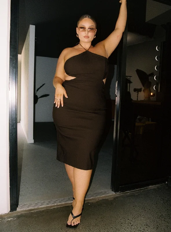 "Black dresses for women for a classic and timeless appearance"Bree Midi Dress Brown Curve "Black dresses for women for a classic and timeless appearance"Bree Midi Dress Brown Curve