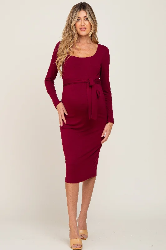 "Mother of the groom dresses for women in sophisticated designs"Burgundy Basic Square Neck Maternity Midi Dress "Mother of the groom dresses for women in sophisticated designs"Burgundy Basic Square Neck Maternity Midi Dress