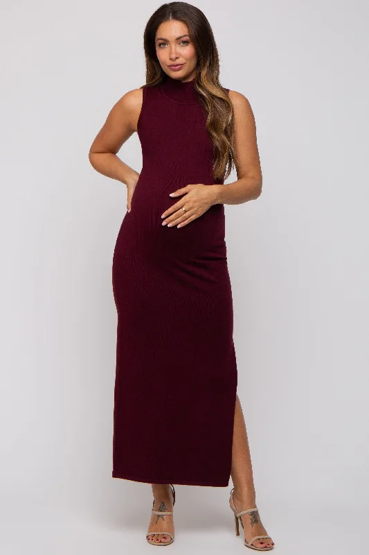 "Work - appropriate dresses for professional women"Burgundy Sleeveless Mock Neck Maternity Midi Dress "Work - appropriate dresses for professional women"Burgundy Sleeveless Mock Neck Maternity Midi Dress
