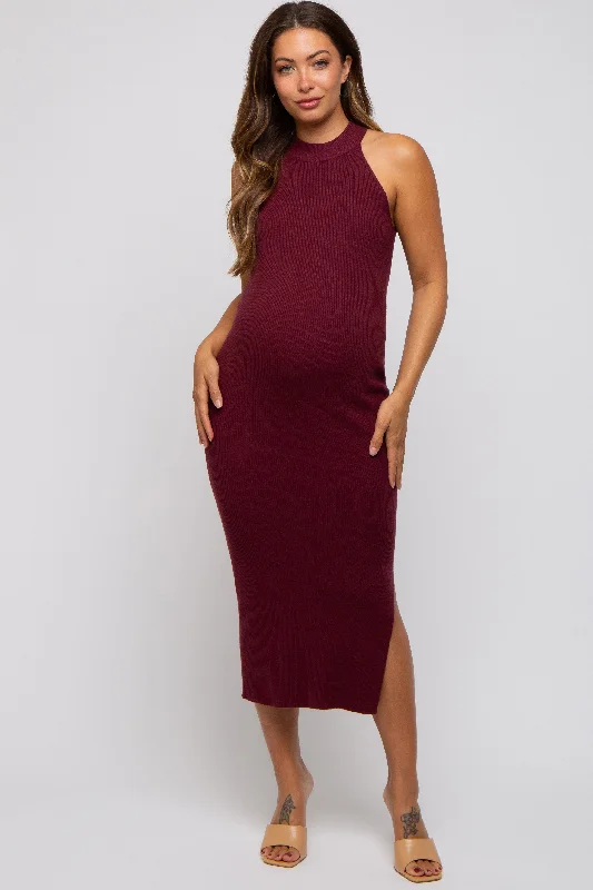 "Plus size wedding dresses for women with a perfect fit"Burgundy Sleeveless Side Slit Maternity Midi Dress "Plus size wedding dresses for women with a perfect fit"Burgundy Sleeveless Side Slit Maternity Midi Dress