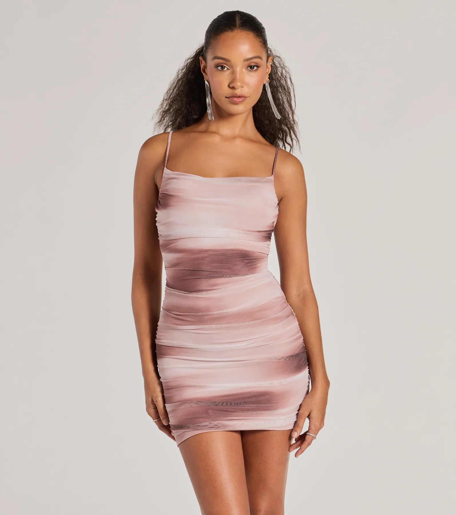 "Beaded dresses for women for a glamorous look"Chic Trends Lace-Up Abstract Mini Dress "Beaded dresses for women for a glamorous look"Chic Trends Lace-Up Abstract Mini Dress