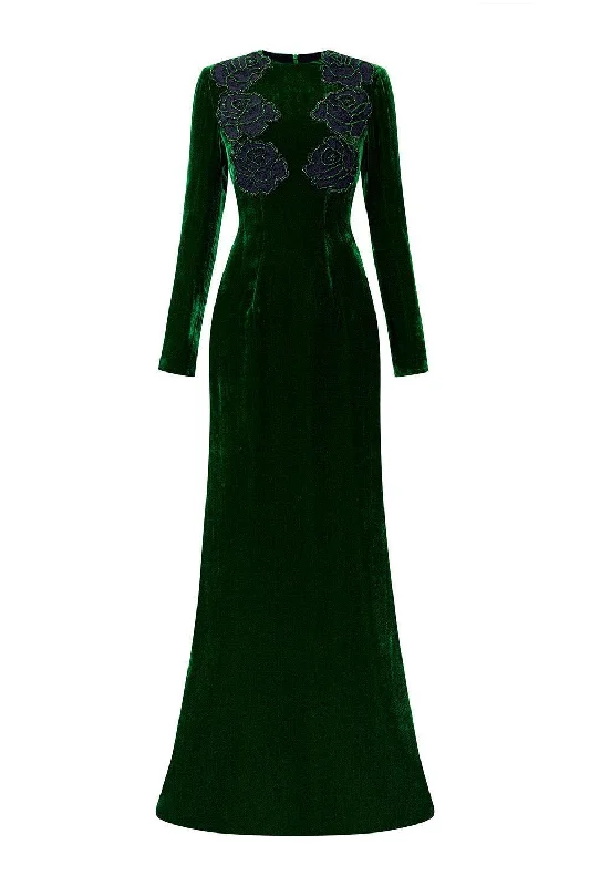 "Black tie dresses for women for formal galas"Chloe Mermaid Long Sleeved Velvet Floor Length Dress "Black tie dresses for women for formal galas"Chloe Mermaid Long Sleeved Velvet Floor Length Dress
