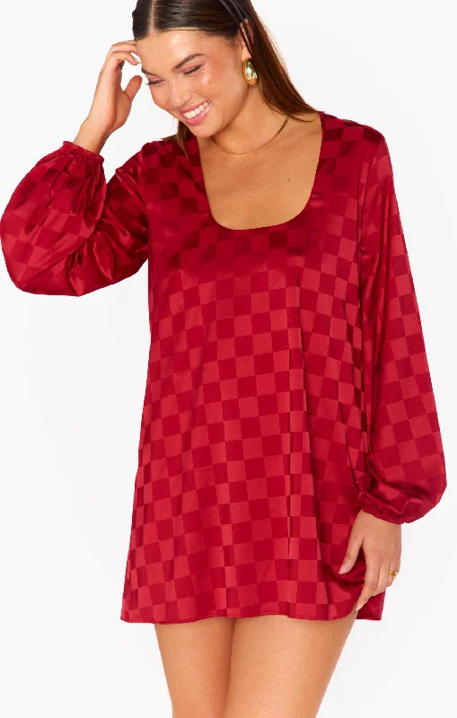 "VIP Sale: Extra 15% Off on Women's Dresses for Our Loyal Customers"Clarabelle Dress ~ Red Checkerboard Satin "VIP Sale: Extra 15% Off on Women's Dresses for Our Loyal Customers"Clarabelle Dress ~ Red Checkerboard Satin