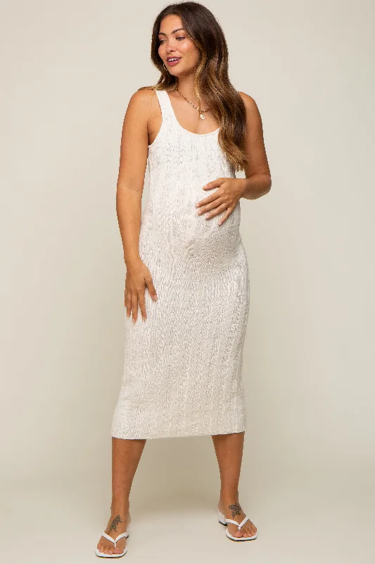 "Long sleeve dresses for women in cold weather"Cream Sleeveless Knit Maternity Midi Dress "Long sleeve dresses for women in cold weather"Cream Sleeveless Knit Maternity Midi Dress