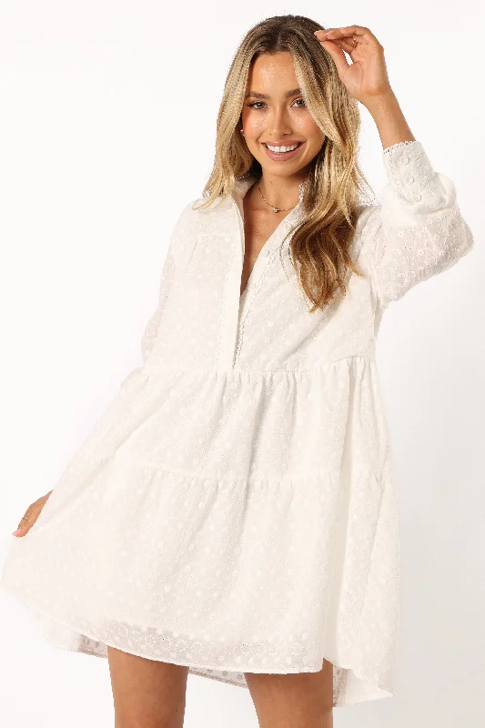 "Long sleeve dresses for women in cold weather"Delia Long Sleeve Mini Dress - White "Long sleeve dresses for women in cold weather"Delia Long Sleeve Mini Dress - White
