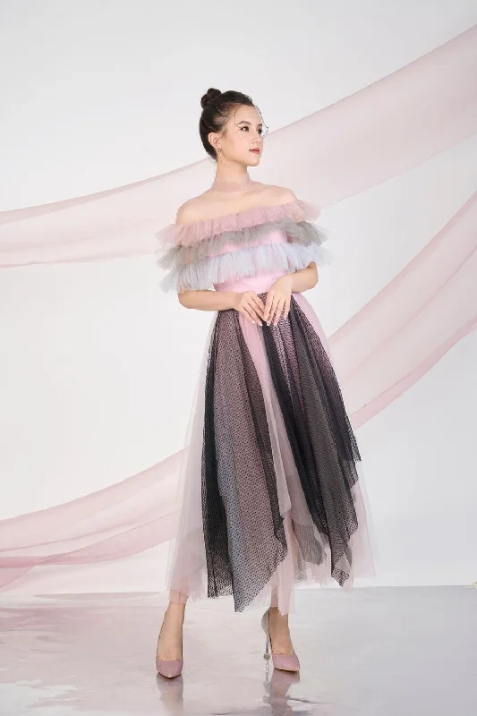 "T - shirt dresses for women for ultimate comfort"Dermot Layered Ruffle Sleeved Mesh Sheer Midi Dress "T - shirt dresses for women for ultimate comfort"Dermot Layered Ruffle Sleeved Mesh Sheer Midi Dress