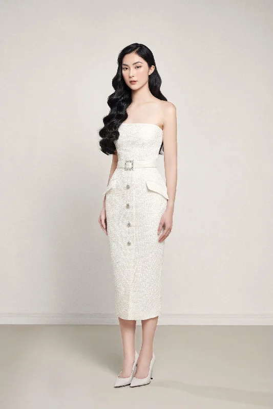 "Limited - Time Offer: Up to 50% Off on Women's Dresses!"Dor Strapless Straight Across Neck Tweed Midi Dress "Limited - Time Offer: Up to 50% Off on Women's Dresses!"Dor Strapless Straight Across Neck Tweed Midi Dress