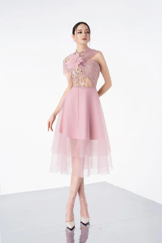 "Mother of the groom dresses for women in sophisticated designs"Dormer Asymmetric See-Through Organza Midi Dress "Mother of the groom dresses for women in sophisticated designs"Dormer Asymmetric See-Through Organza Midi Dress