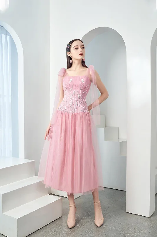 "Midi dresses for women with unique patterns"Drogo Drop Waist Sleeveless Mesh Sheer Midi Dress