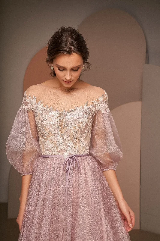 "Stylish cocktail dresses for women on a budget"Elegant Long Tulle Occasion Dress with Puffy Sleeves "Stylish cocktail dresses for women on a budget"Elegant Long Tulle Occasion Dress with Puffy Sleeves