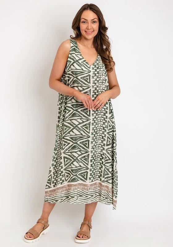 "Striped dresses for women with a classic touch"The Serafina Collection One Size Geometric Print Dress, Khaki "Striped dresses for women with a classic touch"The Serafina Collection One Size Geometric Print Dress, Khaki