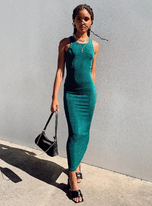 "Ruffled dresses for women for added femininity"Everlast Midi Dress Forest Green