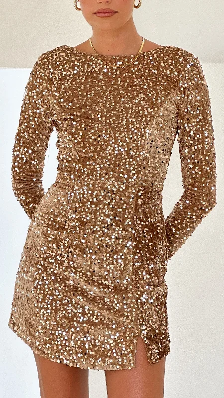 "Elegant wedding guest dresses for women under $100"Felicia Mini Dress - Gold