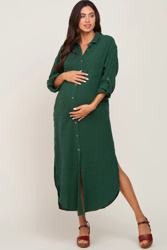"New Arrivals Discount: 20% Off on Latest Women's Dress Collections"Forest Green Button Down 3/4 Sleeve Maternity Midi Dress "New Arrivals Discount: 20% Off on Latest Women's Dress Collections"Forest Green Button Down 3/4 Sleeve Maternity Midi Dress