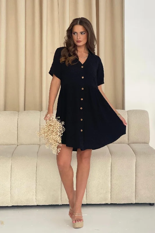 "Shirt dresses for women for a smart - casual style"Georgina Black Smock Dress